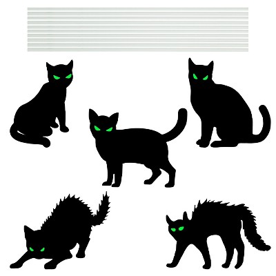 iMountek "5Pcs Glow in the Dark Halloween Cat Yard Sign Decorations with 10 Stakes for Haunted House Party" Black