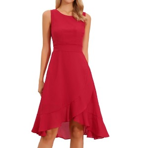 Allegra K Women's Wrap Ruffle High Low Hem Round Neck Keyhole Back Sleeveless Floral Dress - 1 of 4