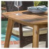Talbot 7pc Rectangle Wood Patio Dining Set w/ Wicker Stacking Chairs - Teak - Christopher Knight Home: Acacia Table, Beige Cushions, Weather-Resistant - 4 of 4