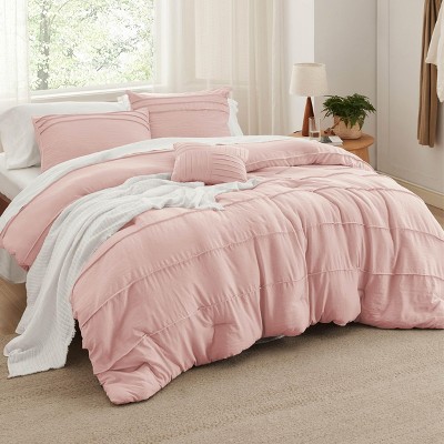 Bedsure | 3/4 Pcs Pinch Pleat Bed Solid Comforter &  Pillowcases Bedding Set