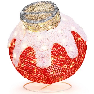 Tangkula Christmas Lighted Lantern Pop-Up Lighted Festive Ball with 80 LED Lights & Support Base Freestanding & Hanging Holiday Lantern with Timer