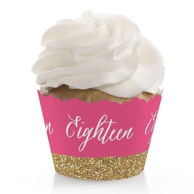 Big Dot of Happiness Chic 18th Birthday - Pink and Gold - Birthday Party Decorations - Party Cupcake Wrappers - Set of 12