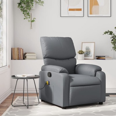 vidaXL Massage Recliner Chair With Vibrating Points - Gray Faux Leather Manual Lounge With Side Pocket & Adjustable Backrest For Living Room/Bedroom