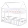 Okak 77IN Twin-Over-Twin Kids Bunk Bed with House Frame Decoration, Twin Bed with Fence and Door, Bed Frames for Kids Room, Play Room, White - 4 of 4
