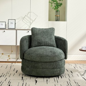 Okak Modern Round Swivel Barrel Accent Chair with Armrests & Pillow,Chenille Upholstered Club Chair for Living Room,Bedroom,Office - 1 of 4