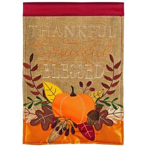 Thankful, Grateful, Blessed Tan and Orange 13 X 19 Burlap Outdoor Hanging Garden Flag - 1 of 2