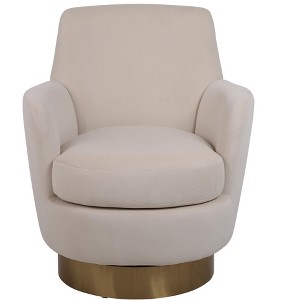 Gulches Velvet Swivel Barrel Chair, Beige with Gold Stainless Steel Base - 1 of 4