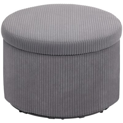 HOMCOM Storage Ottoman with Lid, 24 Inches Round Pouf Ottoman with Storage, Upholstered Corduroy Foot Rest Stool for Living Room, Bedroom