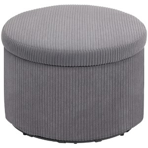 HOMCOM Storage Ottoman with Lid, 24 Inches Round Pouf Ottoman with Storage, Upholstered Corduroy Foot Rest Stool for Living Room, Bedroom - 1 of 4