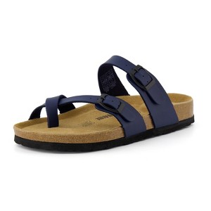 CUSHIONAIRE Luna Cork Footbed Women's Sandals-Comfortable Slip-On Slides with Adjustable Straps & Memory Foam|Beach Essential Summer Sandals for Women - 1 of 4