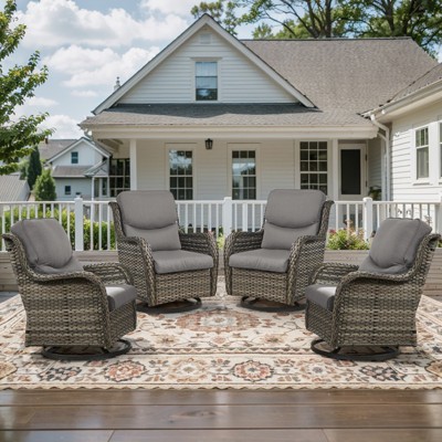 brown wicker/gray cushion