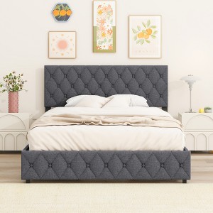 Full Size Upholstered Platform Bed with 4 Storage Drawers and Adjustable Headboard - 1 of 4