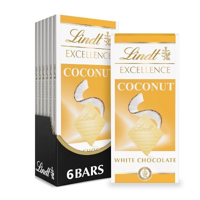 Lindt 4/6/12 Pack Excellence Coconut White Chocolate Bar, White Chocolate Candy with Coconut Flakes, 3.5 oz.