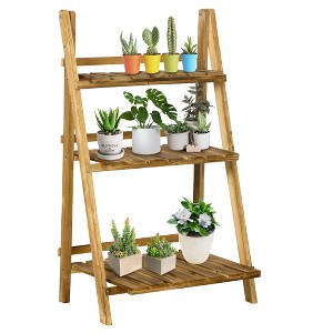 Outsunny Outdoor Plant Stand, Foldable Flower Stand 3-Tier Wooden Plant Shelf for Garden Indoor Outdoor - 1 of 4