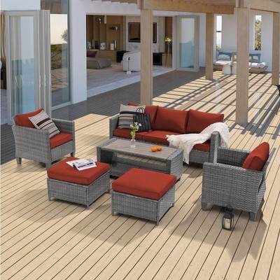 Sonkuki Outdoor Wicker Rattan Furniture Set Patio Conversation Sofa Set