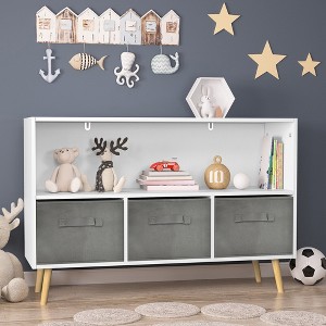 HOMLUX 2-Tier Kids Bookcase Toy Organizer Storage Cabinet Display Rack with 3 Drawers,Pink/Gray/Blue - 1 of 4