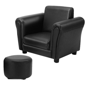 Costway Kids Sofa Armrest Chair Couch Children Toddler Birthday Gift w/ Ottoman Black - 1 of 4