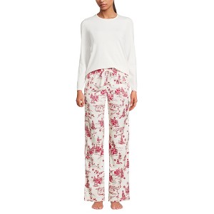 Lands' End Women's Pajama Set Knit Long Sleeve T-Shirt and Flannel Pants - 1 of 3