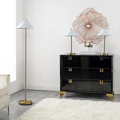 Nadia Art Deco Brass & White Floor and Table Lamp Trio