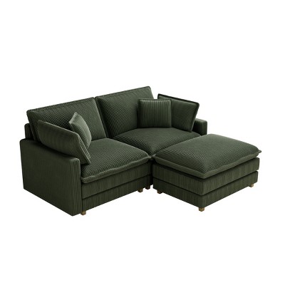 GDFStudio Dana Corduroy Upholstered 70.86" Oversized Deep Seat L Sofa with Solid Wood Legs, 4 Pillows and Ottoman