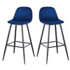 NicBex Set of 2 Bar Stools for Kitchen Island,Velvet Counter Bar Stools with Back and Metal Legs,Bar Chairs for Dining Rooms,Kitchens,Blue - 2 of 4