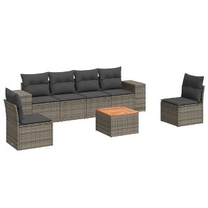 vidaXL 7 Piece Patio Sofa Set with Cushions Gray Poly Rattan - 1 of 4