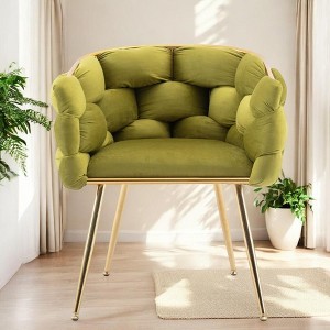 Alilang 28.70 inch Modern Tufted Velvet Accent Chair with Gold Metal Frame- Olive Green - 1 of 4