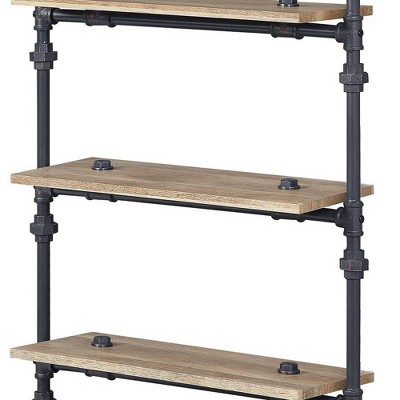 59" Industrial Oak and Black Wall-Mounted Bookshelf
