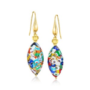 Ross-Simons Italian Multicolored Murrine Murano Glass Oval Bead Drop Earrings in 18kt Gold Over Sterling - 1 of 3