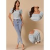 INSPIRE CHIC Women's Ruched Front Short Sleeve Floral Cropped Tops - 2 of 4