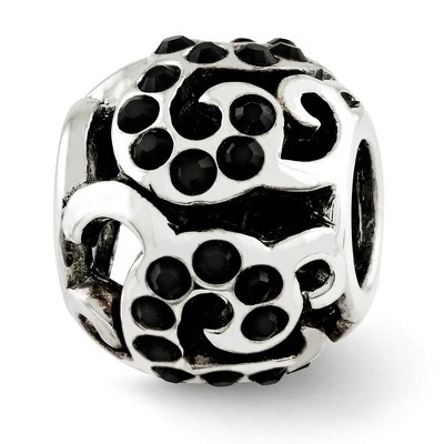 Black Bow Jewelry Sterling Silver with Black Crystals Open Swirl Bead Charm
