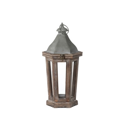 Park Hill Collection Wood & Galvanized Metal Lantern, Small
