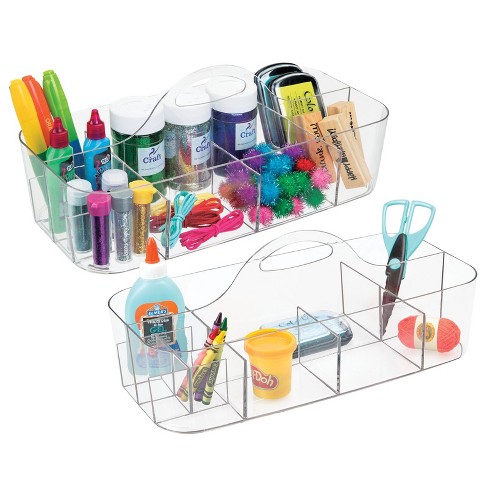 Mdesign Plastic Divided Crafting Storage Organizer Caddy, Handle, 2 Pack,  Clear : Target