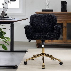 35.4"Furniture Office Chair,Artificial rabbit hair Home Office Chair with Golden Metal Base,Pink - 1 of 4