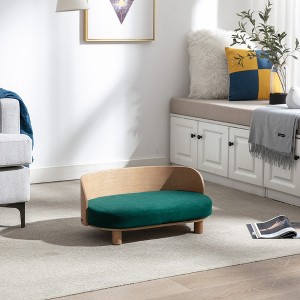 SEVOBAL Pet Beds Elevated Dog Bed Pet Sofa With Solid Wood legs and Bent Wood Back, Velvet Cushion, Walnut, Green, 26.77"*15.75"*11.02" - 1 of 4