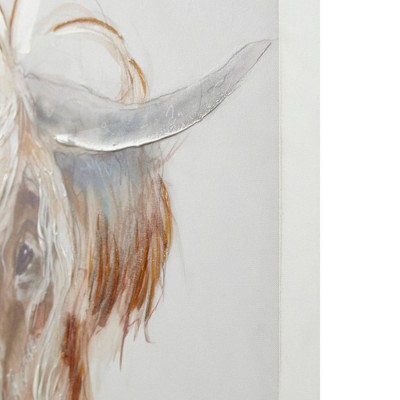 Hand Embellished Highland Bull Canvas Wall Art in Brown and White