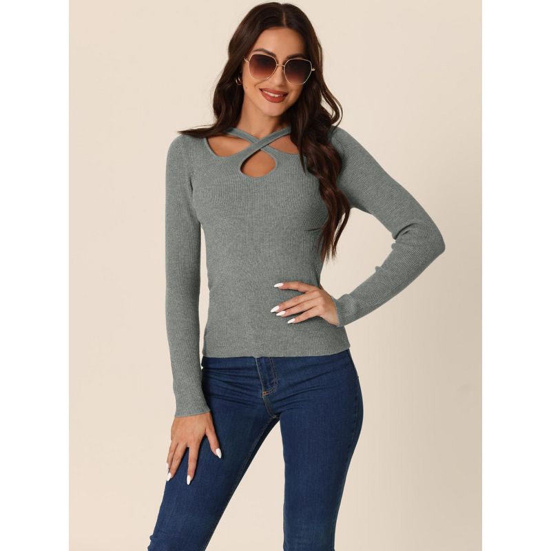 Seta T Women's Winter Long Sleeve Ribbed Knitted Casual Cut Out Pullover Sweater, 3 of 6