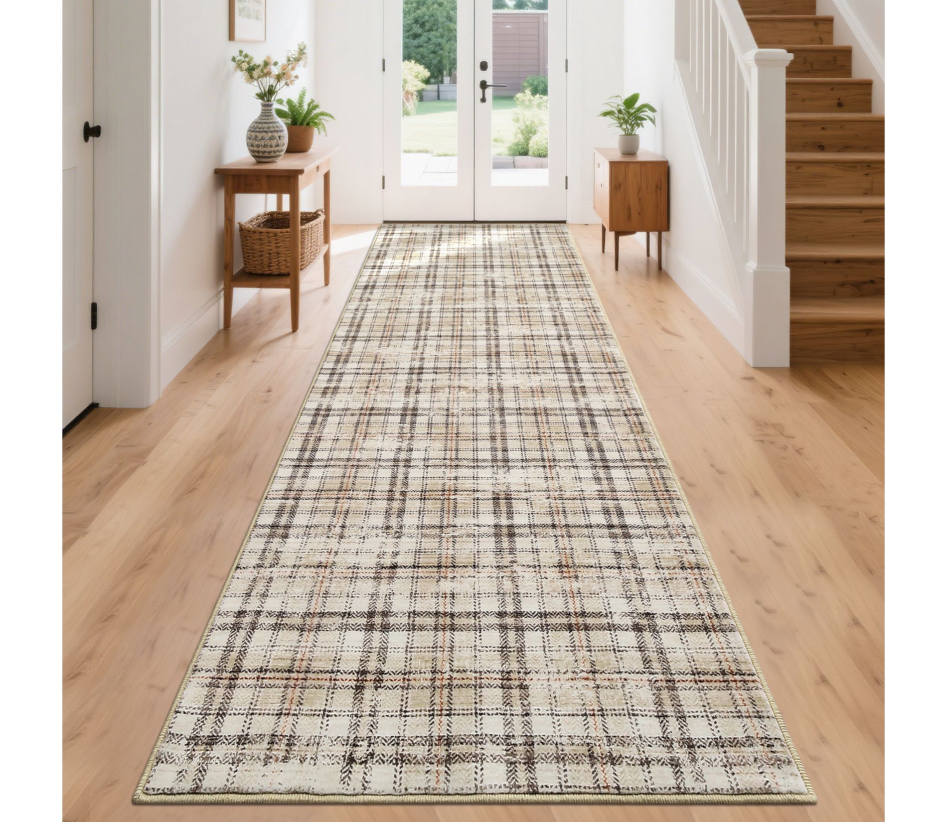 Garvee Modern Plaid Area Rug Farmhouse Geometric Rugs for Living Room Bedroom Non Slip Stain Resistant Carpet