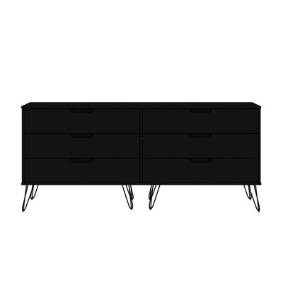 Rockefeller 6 Drawer Double Low Dresser Black - Manhattan Comfort