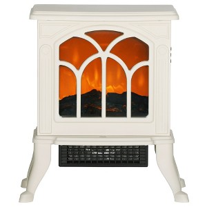 Electric Fireplace Heater, Freestanding Stove with Realistic Logs & Flame Effect, 750W/1500W, Beige - 1 of 4