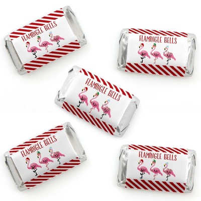 Big Dot of Happiness Flamingle Bells - Mini Candy Bar Wrapper Stickers - Tropical Christmas Party Small Favors - 40 Count