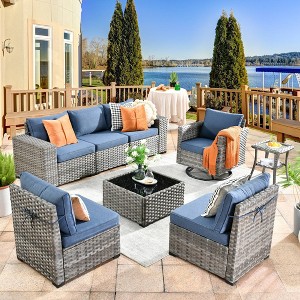 Marlton 8pc Wicker Outdoor Patio Furniture Set Conversation Sofa Sectional with a Swivel Chair and Cushions - 1 of 4