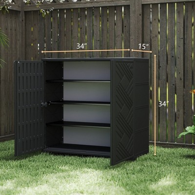 Decksplore Weatherproof Storage Cabinet - Horizontal Outdoor Shed Tucks Under Fences for Patios/Backyards