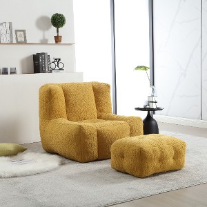 Lyngins Plush Mosha Velvet Bean Bag Chair & Ottoman, Ergonomic Lazy Chair, Fluffy Accent Chair, Indoor Modern Sofa Chair for Adults & Kids - 1 of 4