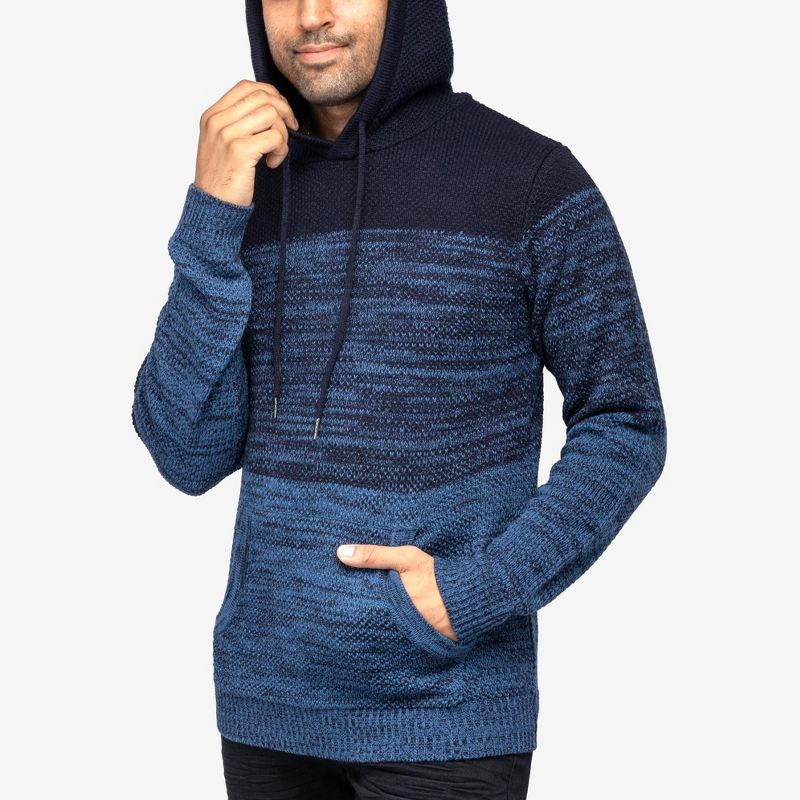 X RAY Men's Slim Fit Knitted Hoodie Sweater, Casual Color Block Hooded Pullover Top, 4 of 6