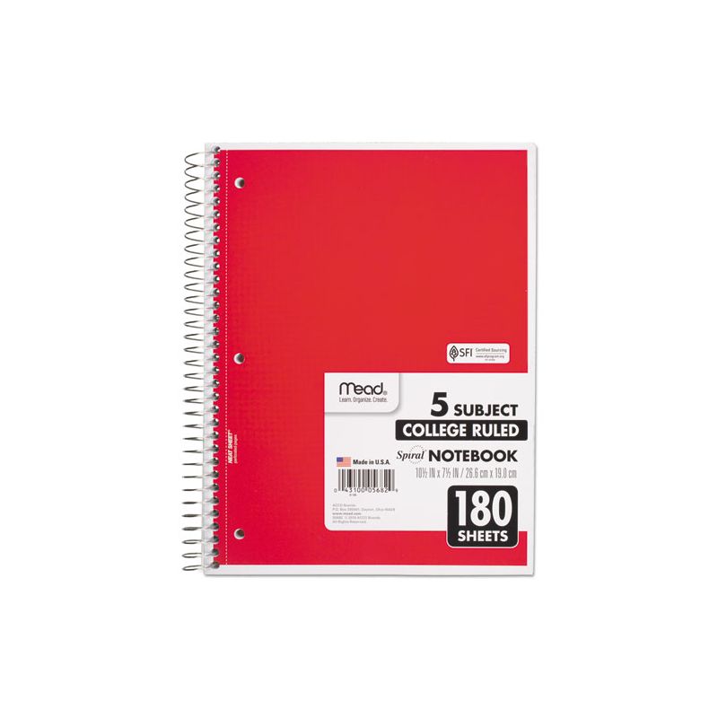Mead Spiral Notebook, 5-Subject, Medium/College Rule, Randomly Assorted Cover Color, (180) 10.5 x 8 Sheets, 4 of 7