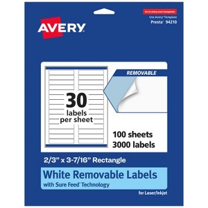 Avery Matte White Removable Rectangle Labels with Sure Feed Technology, 2/3" x 3-7/16" - 1 of 4