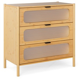Costway 3-Drawer Dresser with Reeded Tempered Glass Front Bamboo Storage Cabinet - 1 of 4