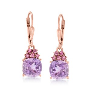 Ross-Simons 3.60 ct. t.w. Amethyst and .40 ct. t.w. Rhodolite Garnet Drop Earrings in 18kt Rose Gold Over Sterling - 1 of 3