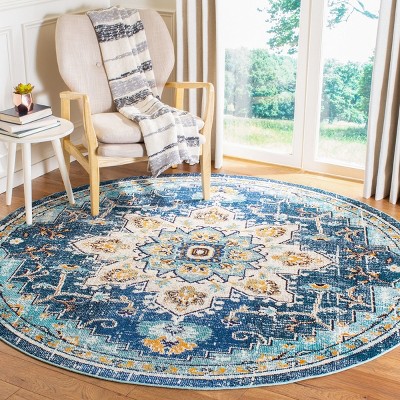 Blue and Light Blue Round Synthetic Non-slip Area Rug
